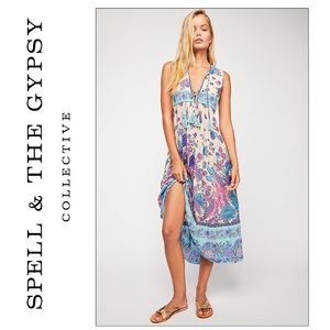 Spell & The Gypsy X Free People Mermaid Siren Song Boho Midi Dress lightly worn
